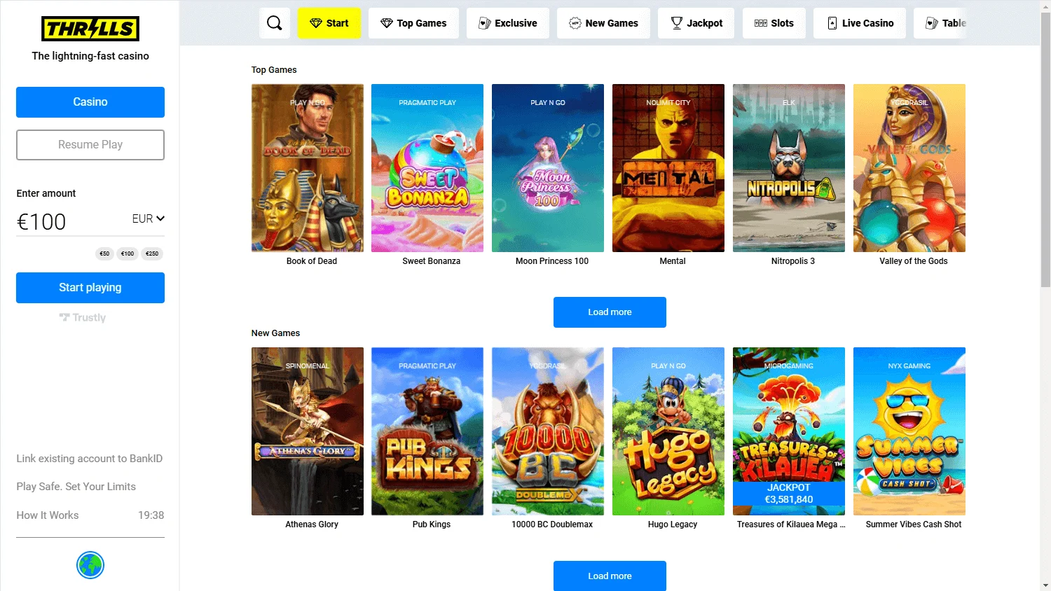 Thrills slots and live games